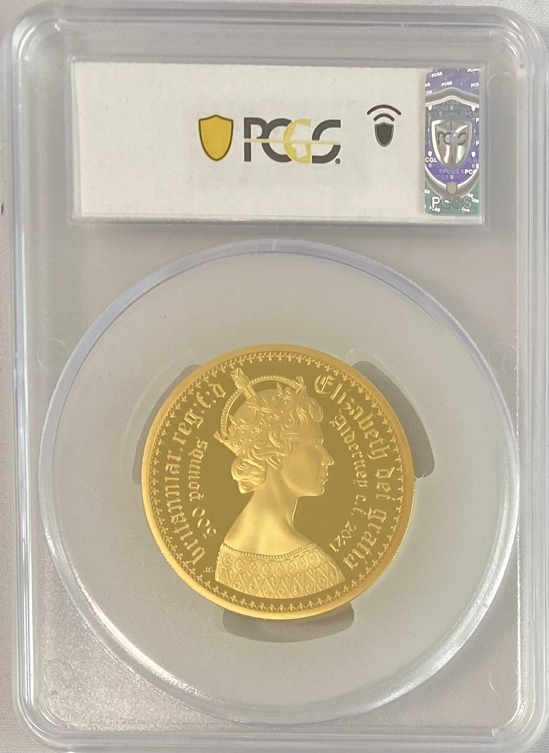 【予約商品】2枚組イギリスの王室属領オルダニー島エリザベス II 2021年500ポンドプルーフ金貨ニューゴシッククラウンPCGS-PR70DCAM箱付き