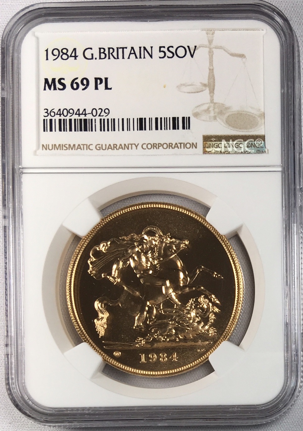 動画あり】グレートブリテン1984U ヤングエリザベス5ポンド金貨 MS69