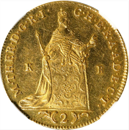 アンティークコイン 1765年 オーストリア・ハンガリー マリアテレジア 2ダカット金貨 NGC-MS61 Augustana Collection