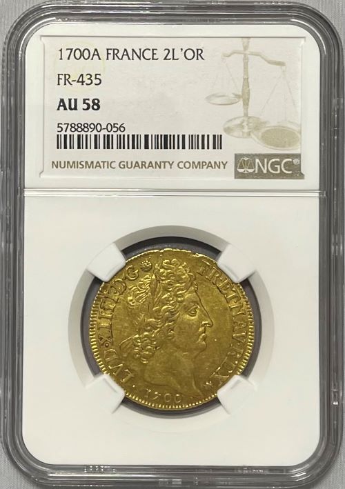 【レア度4-R4】フランス 1700-A年 ルイ14世 2ルイドール金貨 NGC-AU58