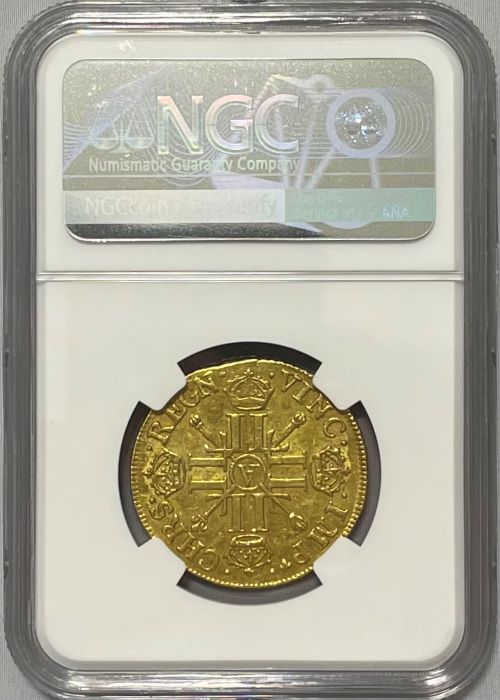 【レア度4-R4】フランス 1700-A年 ルイ14世 2ルイドール金貨 NGC-AU58