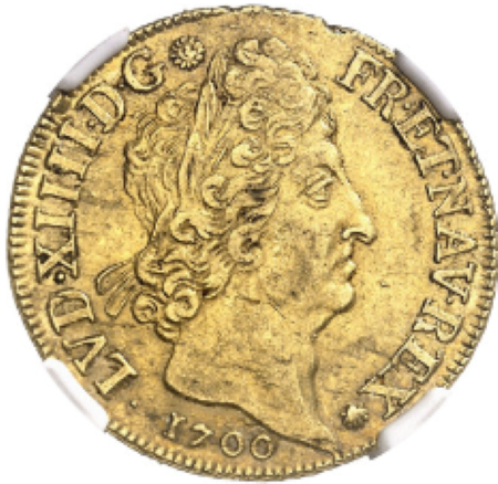 【レア度4-R4】フランス 1700-A年 ルイ14世 2ルイドール金貨 NGC-AU58