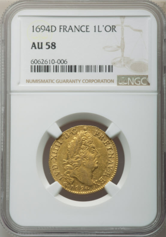フランス 1694-D年 ルイ14世 1ルイドール金貨 NGC AU58