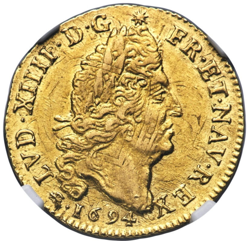 フランス 1694-D年 ルイ14世 1ルイドール金貨 NGC AU58