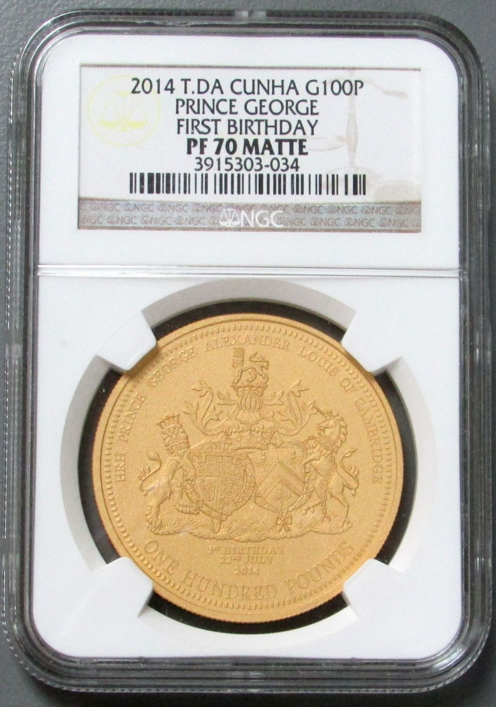 2014年 グレートブリテン領 トリスタンダクーニャ島 ジョージ王子生誕1年記念 100ポンド金貨 NGC PF70UCAM