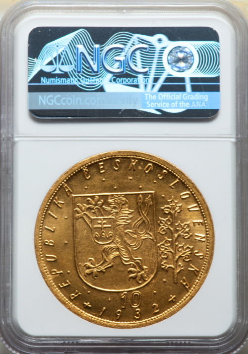 【動画あり】アンティークコイン チェコスロバキア 1932年 ヴァーツラフ1世 10ダカット NGC-MS65