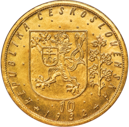 【動画あり】アンティークコイン チェコスロバキア 1932年 ヴァーツラフ1世 10ダカット NGC-MS65