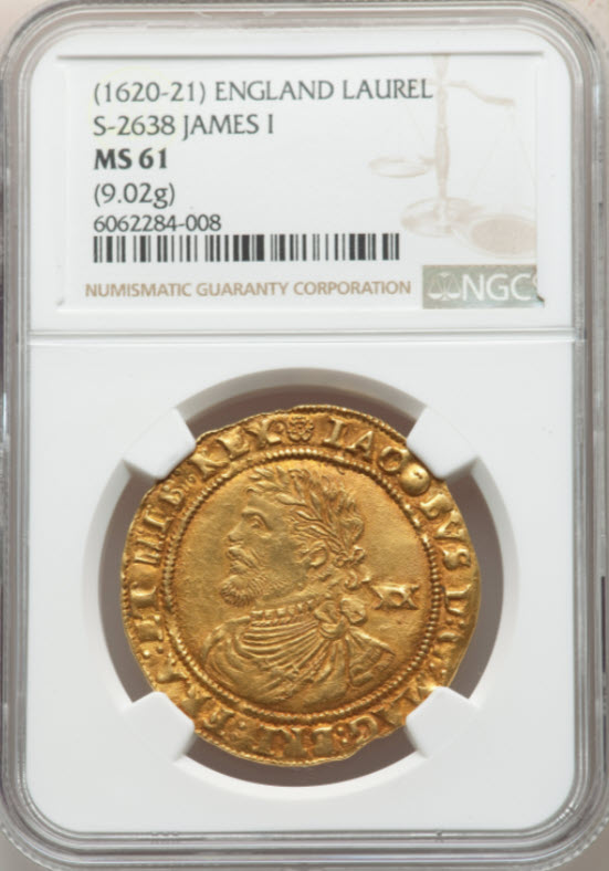 アンティークコイン グレートブリテン ジェームズ1世 ゴールドローレル ND (1620-1621)NGC-MS61