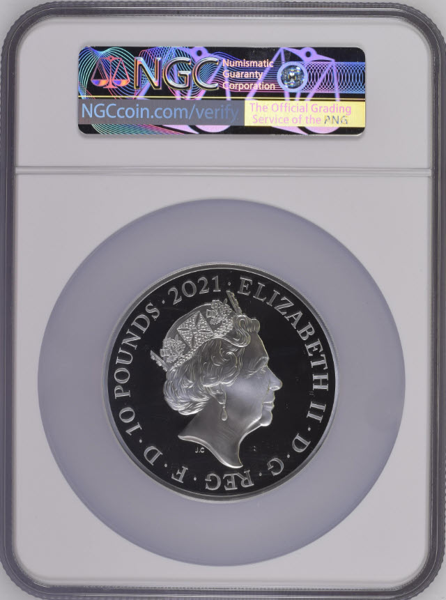 グレートブリテン2021年ニューゴシッククラウン5オンス10ポンド銀貨NGC