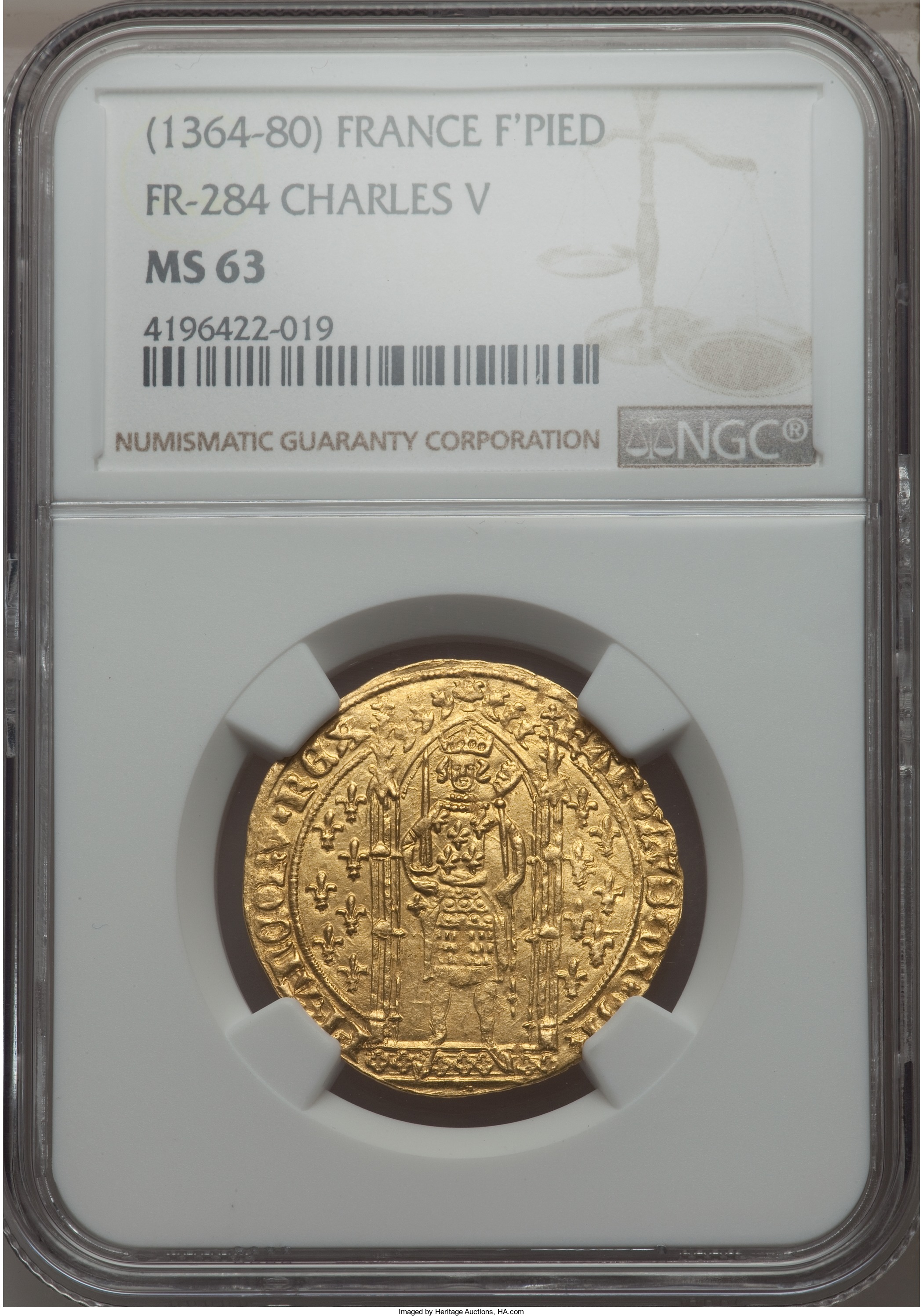 アンティークコイン フランス シャルル5世 1364 1380年 ゴールドフラン ウォーク Ms63 Ngc