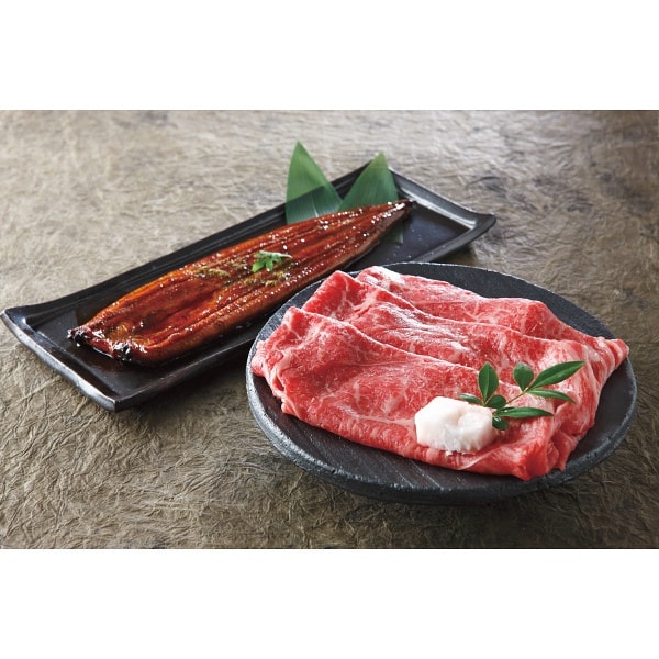 神戸ビーフ（モモすき焼き肉）＆鹿児島県産うなぎの蒲焼セット【目録】