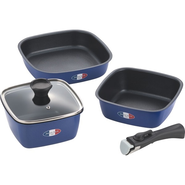 ジャンヌ・エコール 着脱ハンドル角型鍋3点セット