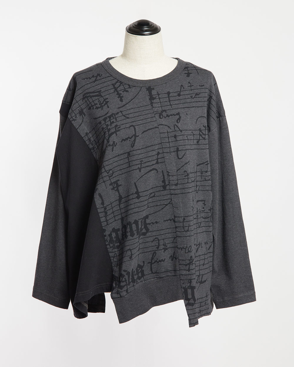 C0197◇ゴム/gomme*バイカラー*コットン/異素材切替*ノースリーブ*ギャザー*膝下丈*フレアワンピース*ブラック×グレー系*サイズM-L相当 gommeゴム 公式オンラインショップ