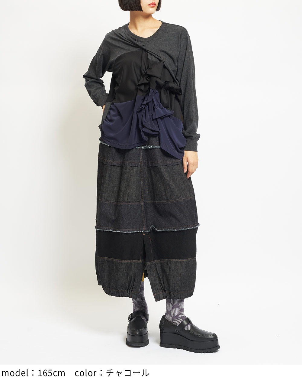 gomme ゴム ギャザープリントロングtee X4163 gomme ゴム ギャザープリントロングtee X4163