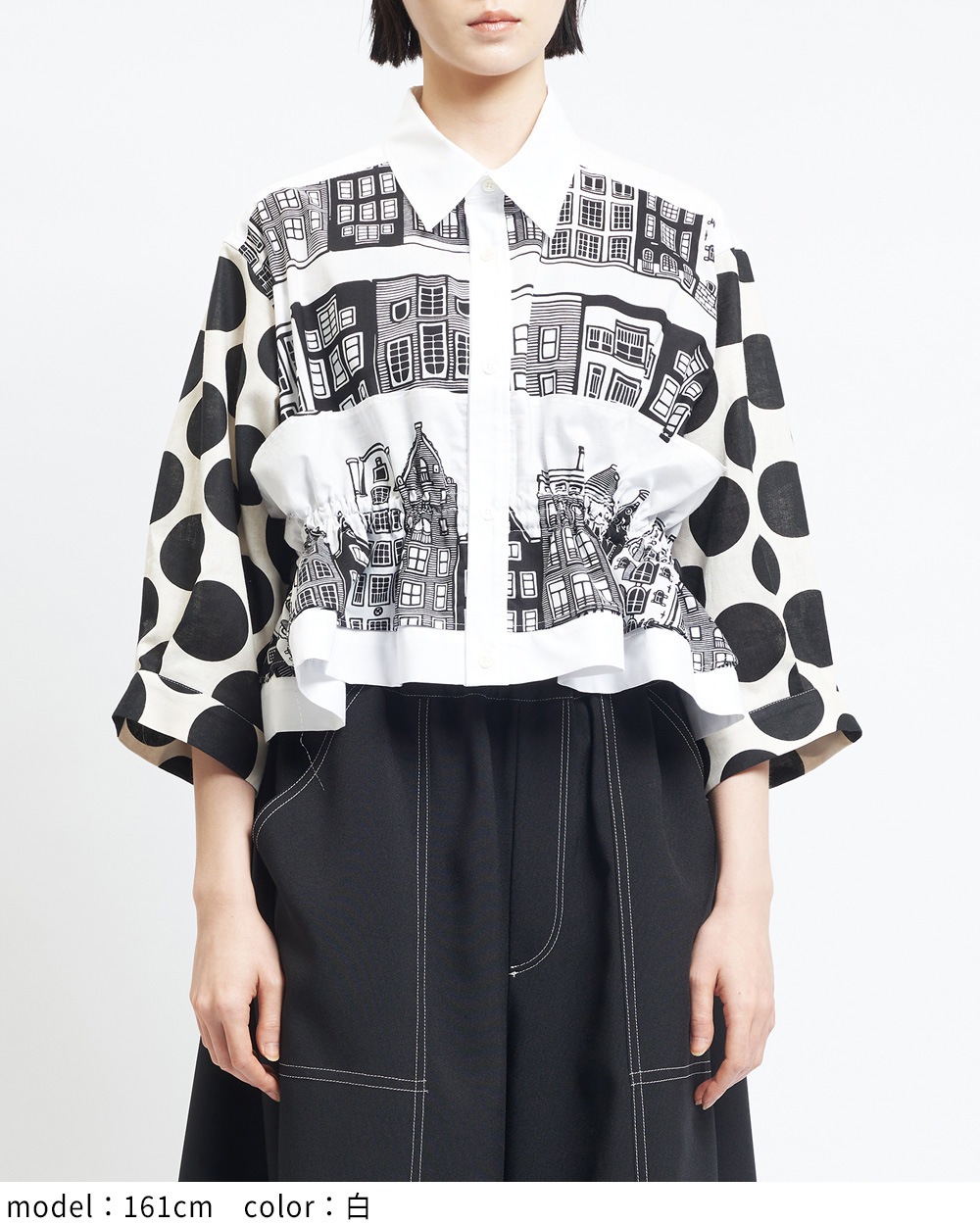 ゴム gomme Wave Blouse ウェーブ ブラウス シャツ 総柄 シアーサッカーギンガム ボウタイブラウス（15-73BM03-205）｜コムサ
