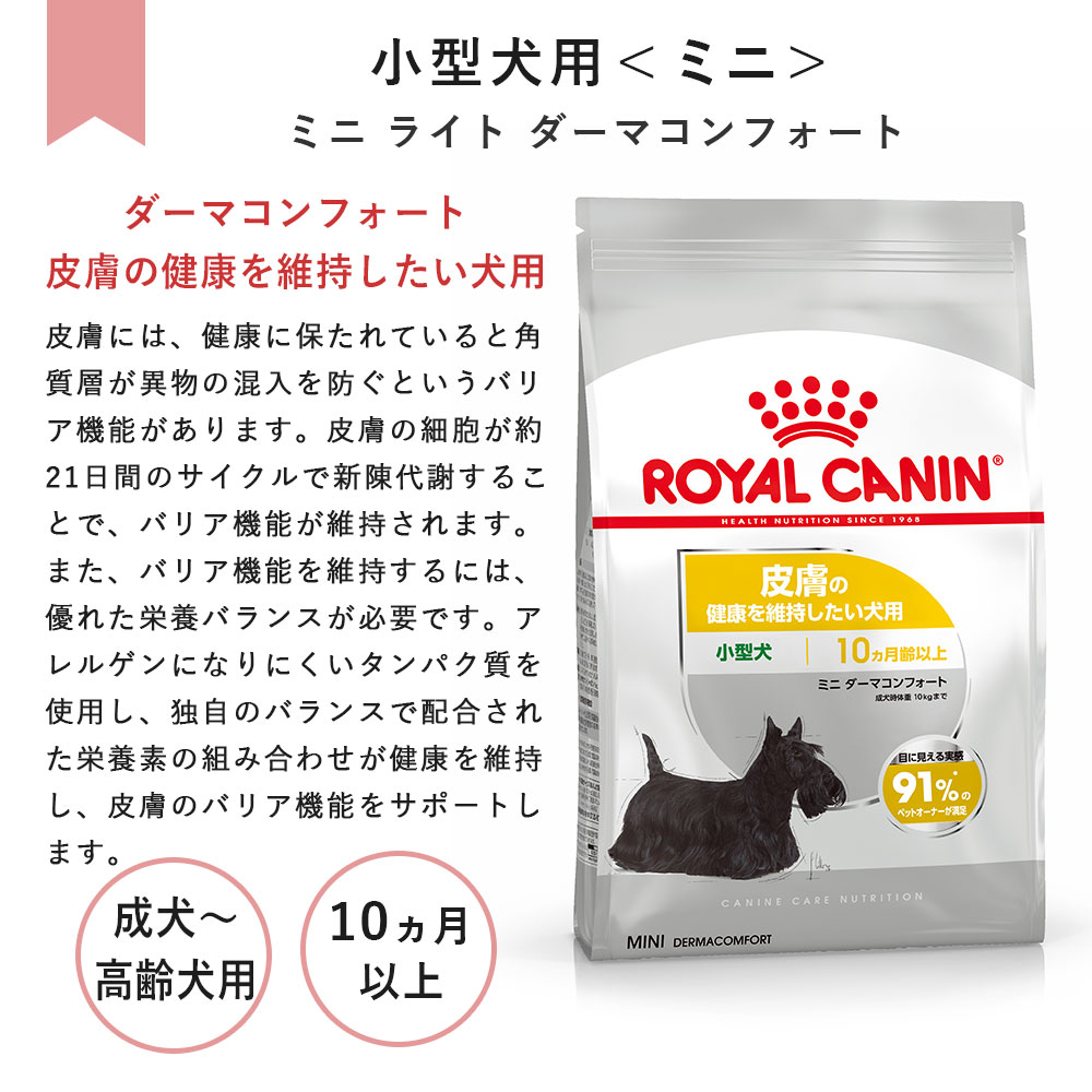 ミニダーマコンフォート（皮膚の健康を維持したい犬用 小型犬専用 成犬〜高齢犬用 ダーマコンフォート - ドッグフード | Royal Canin JP