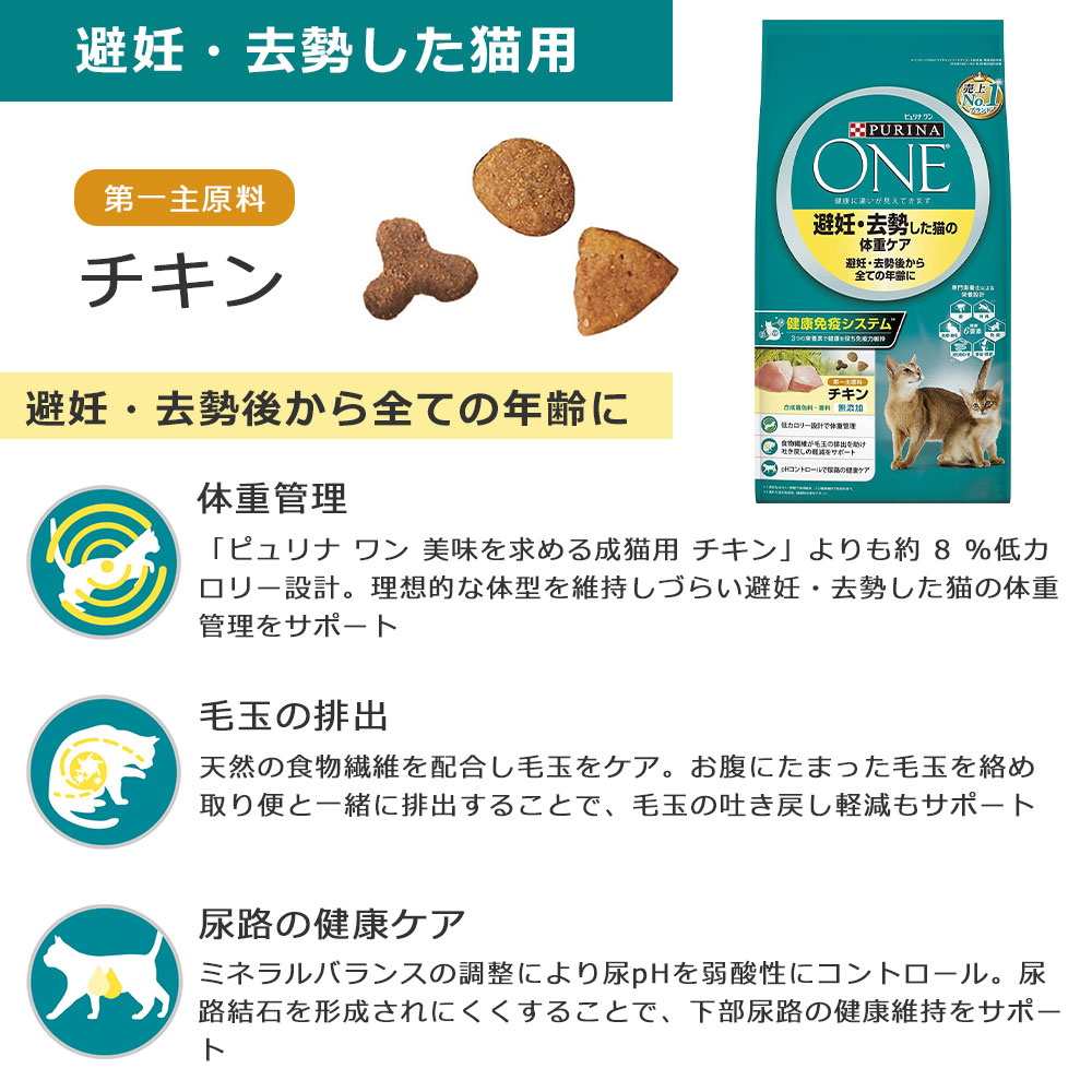 ピュリナワンキャット 避妊・去勢した猫の体重ケア チキン 2kg 体重