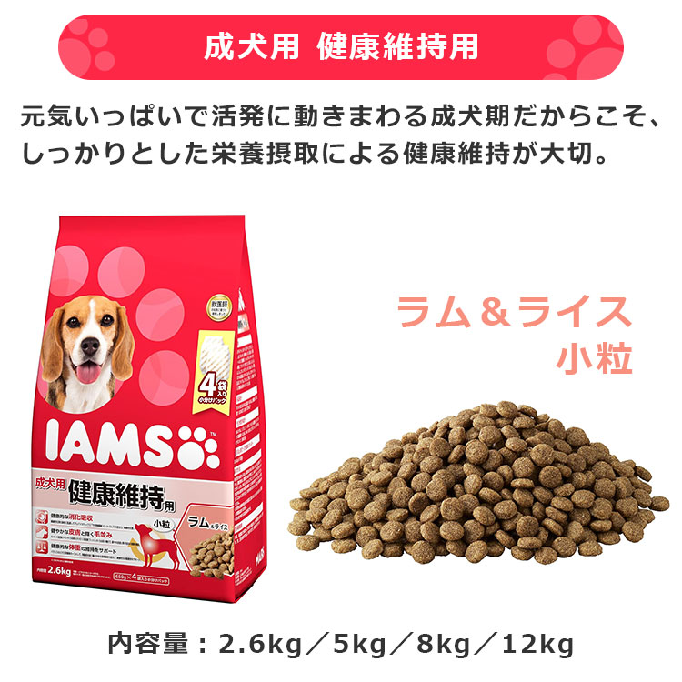 アイムス (IAMS) 成犬用 健康維持用 ラム&ライス 小粒 12kg [ドッグフード] : アイムス 成犬用ラム＆ライス 5kg 531430 : ペット用品