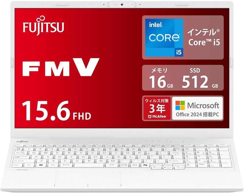すぐ使える富士通FMVノートパソコンWindows10/ホワイト/15型 FMVWJ2A15W_AZ 富士通 Windowsノート | ノートパソコン | SYデンキ