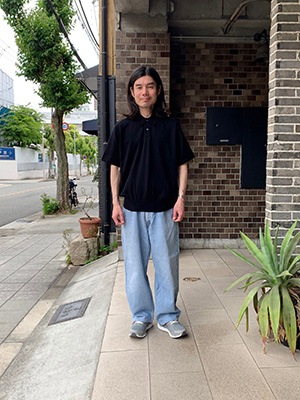 Yonetomi NEW BASICLIGHT WAVE COTTON KNIT POLOBLACK