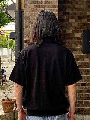 Yonetomi NEW BASICLIGHT WAVE COTTON KNIT POLOBLACK