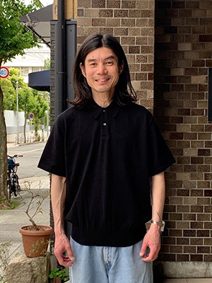 Yonetomi NEW BASICLIGHT WAVE COTTON KNIT POLOBLACK