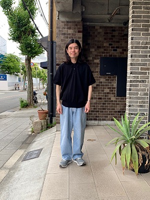 Yonetomi NEW BASICLIGHT WAVE COTTON KNIT POLOBLACK