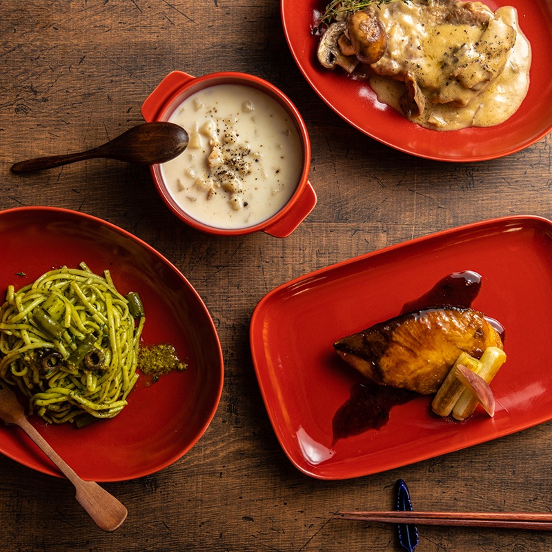 ☆グッドプラス ARITA パスタ皿 4枚セット レッド 【日本製(有田焼