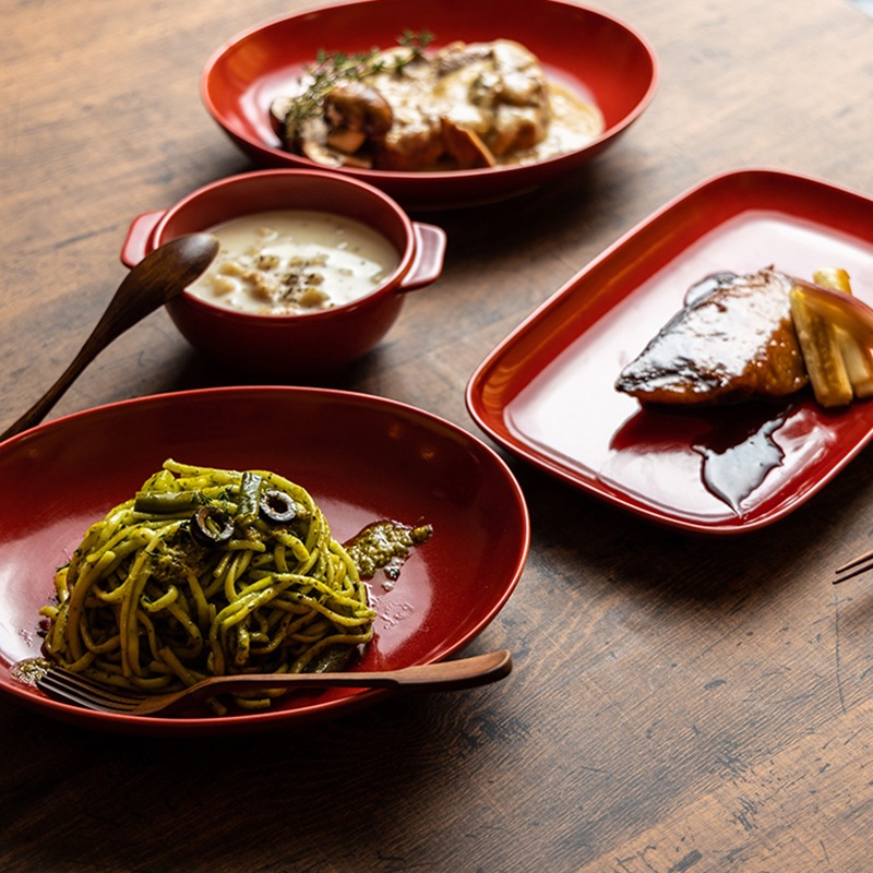 ☆グッドプラス ARITA パスタ皿 4枚セット レッド 【日本製(有田焼