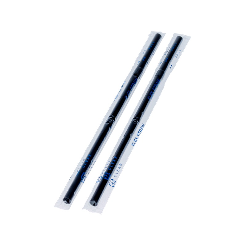 欠品中※】フレックスストロー(K)黒 透明袋入 [入数:8,000