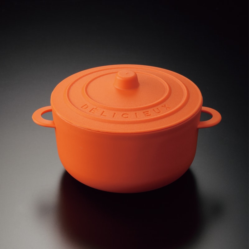 オレンジ色 蓋付き陶器容器 中型 オレンジ色 蓋付き陶器容器 中型