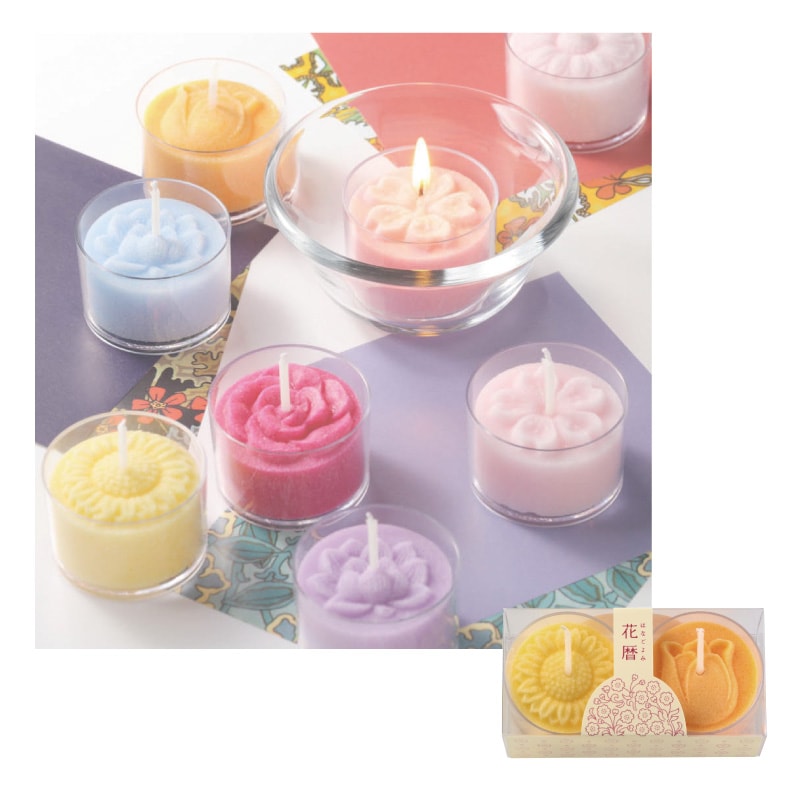 花暦ローソク法灯12本入りヒマワリ、チューリップ　各1個