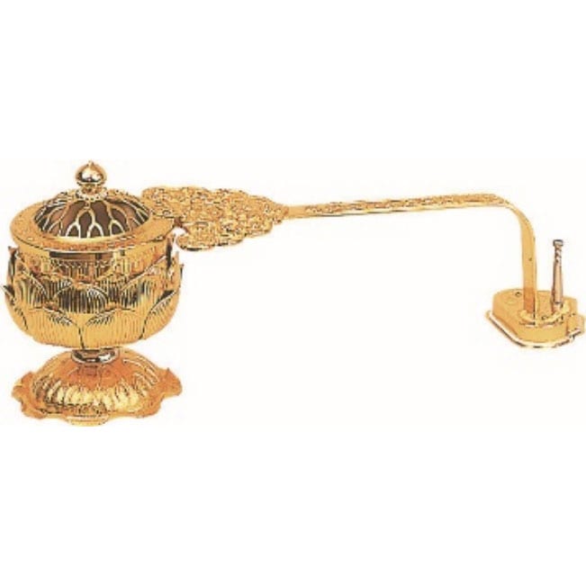 CK382 仏教美術 丸柄 鍍金蓮華型柄香炉・蓮型柄香炉・蓮柄香炉・蓮花型柄香爐 重量510g CK382 仏教美術 丸柄 鍍金蓮華型柄香炉・蓮型柄香炉・蓮柄