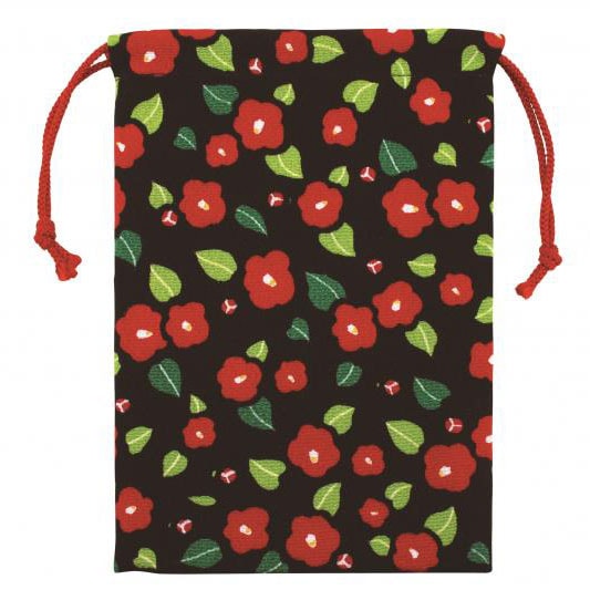 朱印帳入れ巾着　黒地に椿　1個