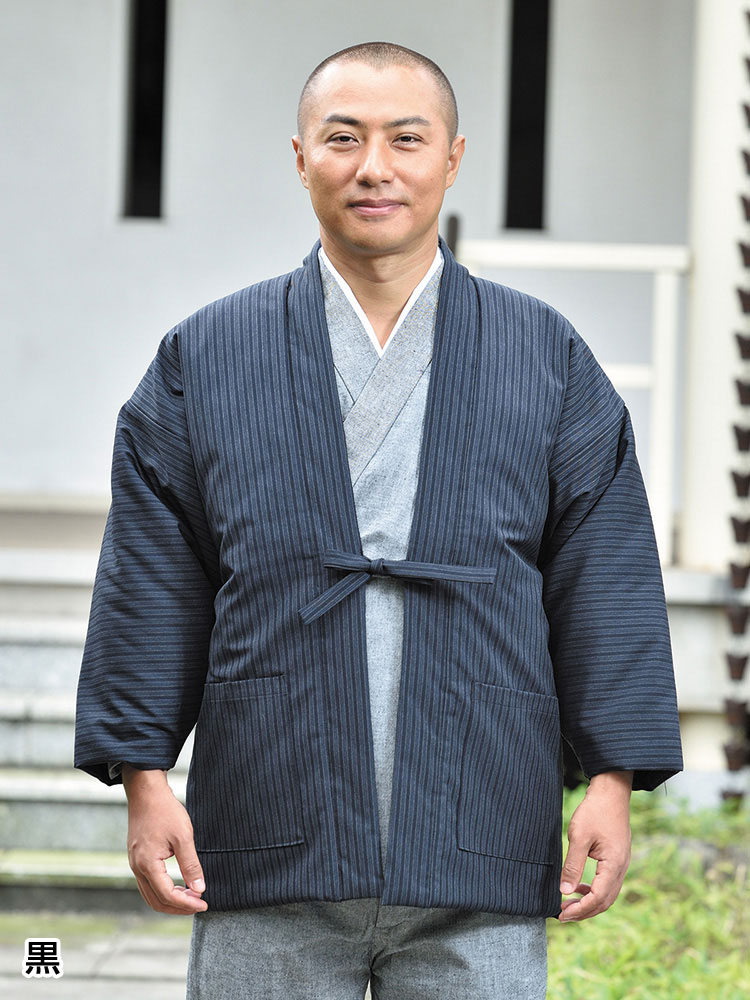 丹前縞柄はんてん(灰・黒・紺)(M-L) | 和装品,半天 | 作務衣と