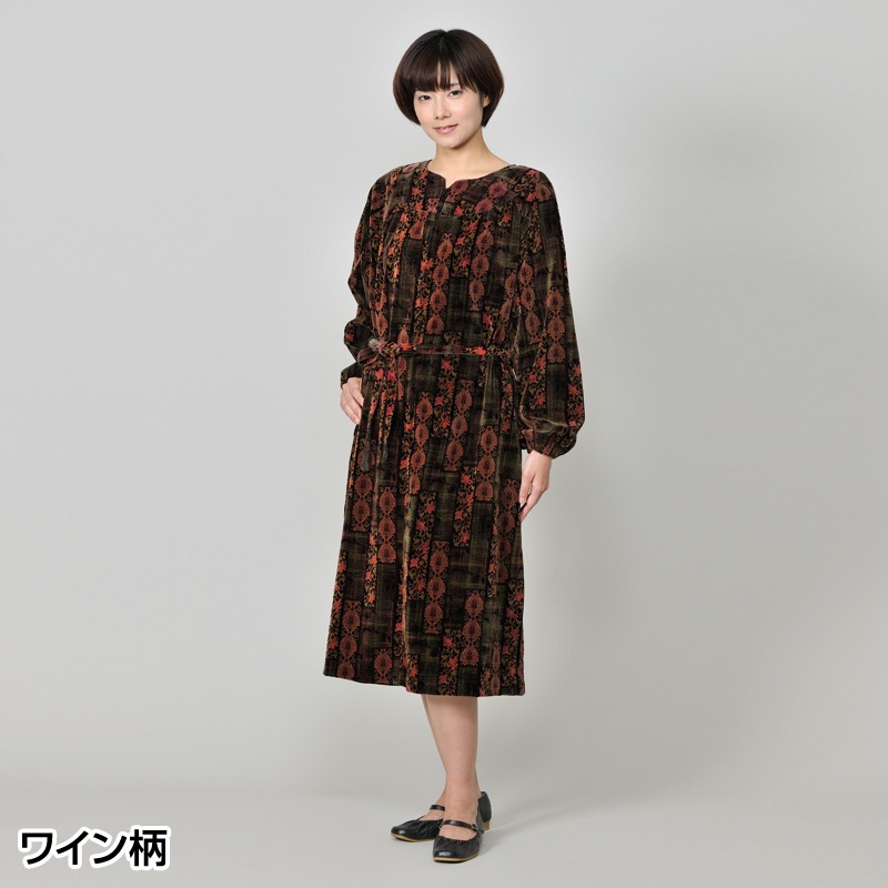 ベロアワンピース ワイン柄 バラ柄 M L 和装品 女性用和装品 女性用その他 作務衣と仏具の通販専門店 五彩堂