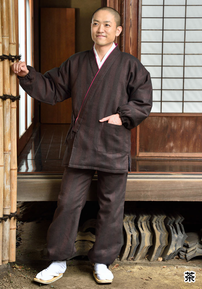 纏（まとい）織甚平 キングサイズ 濃茶 4L 纏 まとい 織 甚平 ジンベイ キングサイズ 4L 濃茶 綿100％ 耐久性