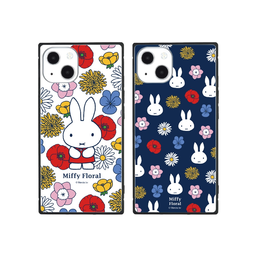 ミッフィー Miffy Floral　iPhone13対応 スクエアガラスケース