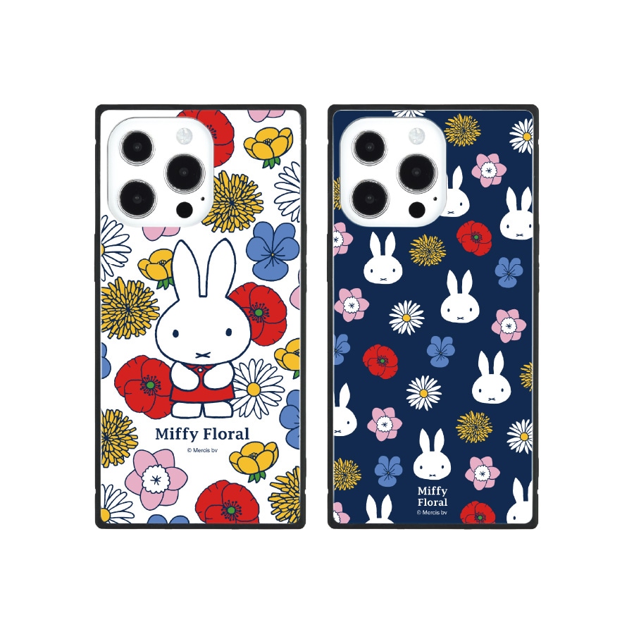 ミッフィー Miffy Floral　iPhone13 Pro対応 スクエアガラスケース