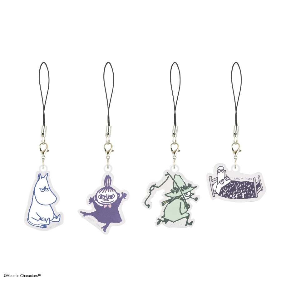 ムーミン ストラップ グレー カプセルトイ】ムーミン谷の仲間たちがプリントされたカラフルな