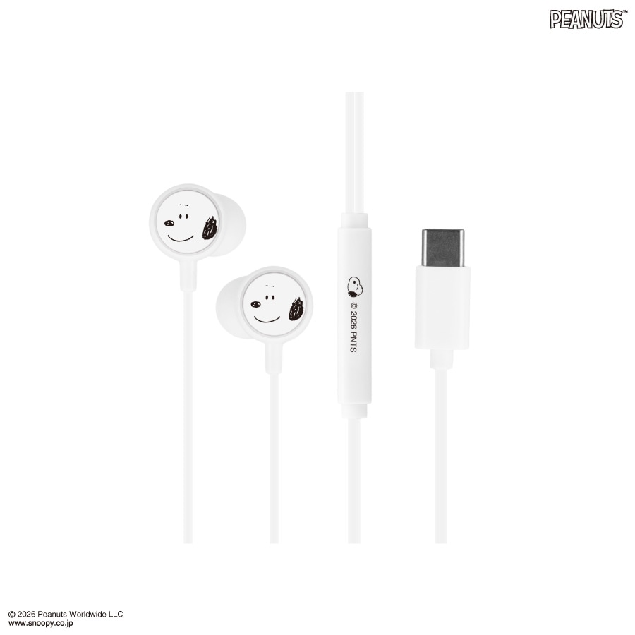 9月下旬発売予定　ピーナッツ スヌーピー リモコンマイク付き USB Type-C ステレオイヤホン