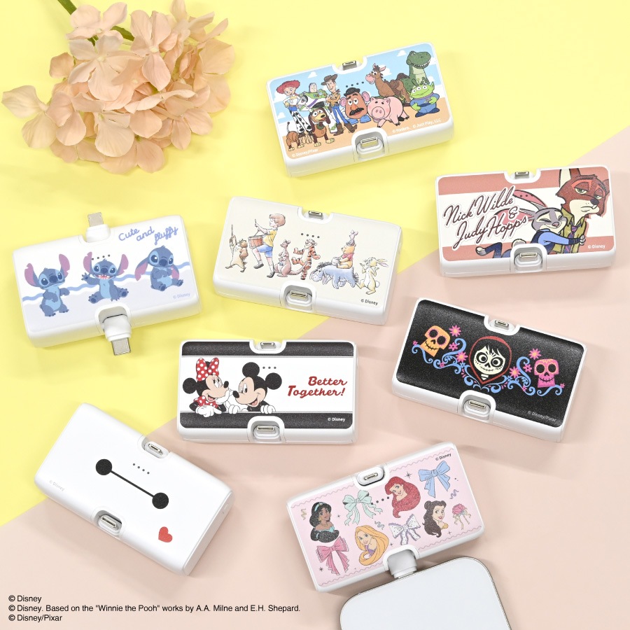 ディズニーキャラクター、ピクサーキャラクター ／ Lightning / Type-C コネクタ付き リチウムイオン充電器 4000mAh