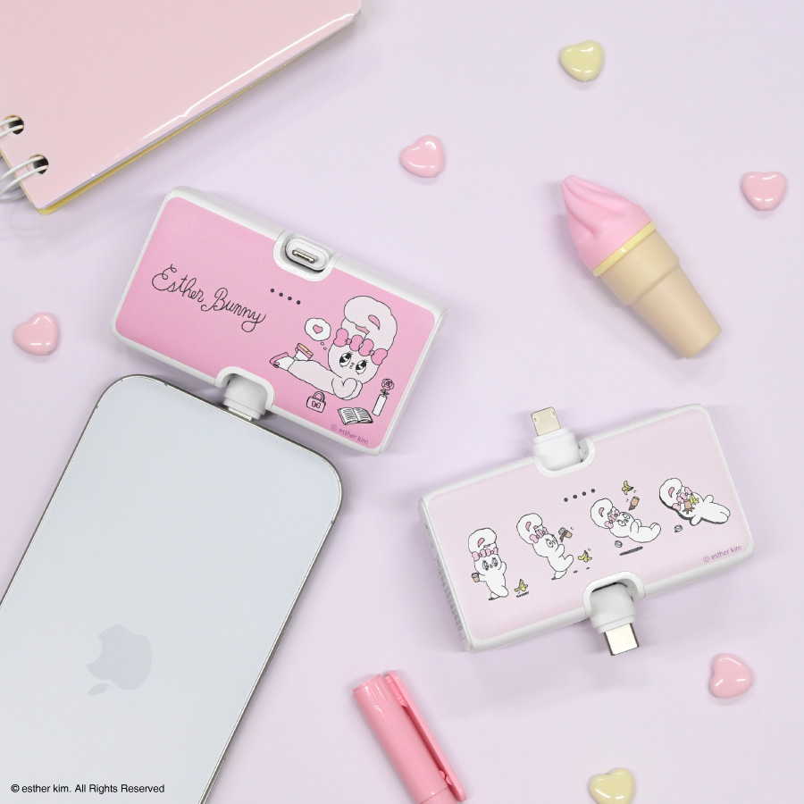 Esther Bunny Lightning / Type-C コネクタ付き リチウムイオン充電器 4000mAh