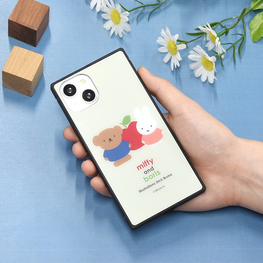 ミッフィー miffy and boris iPhone13対応 スクエアガラスケース