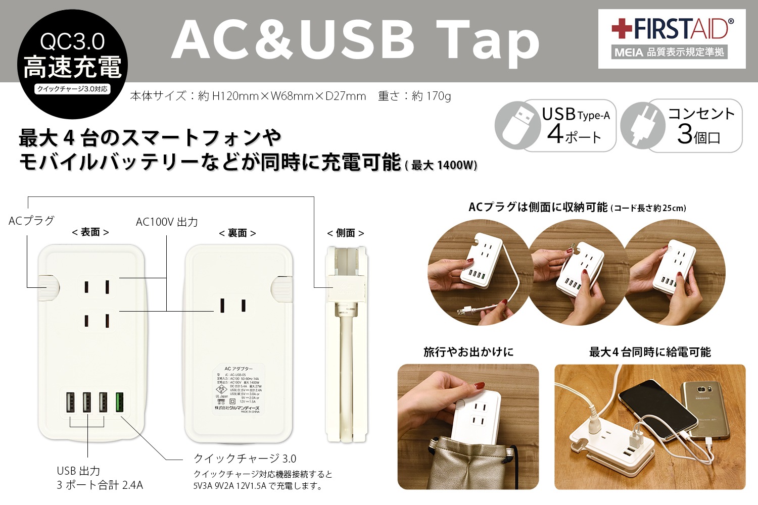 リサとガスパール USBポート付き ACタップ
