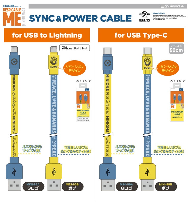 怪盗グルーシリーズ(ミニオン) Type-C対応同期&充電ケーブル