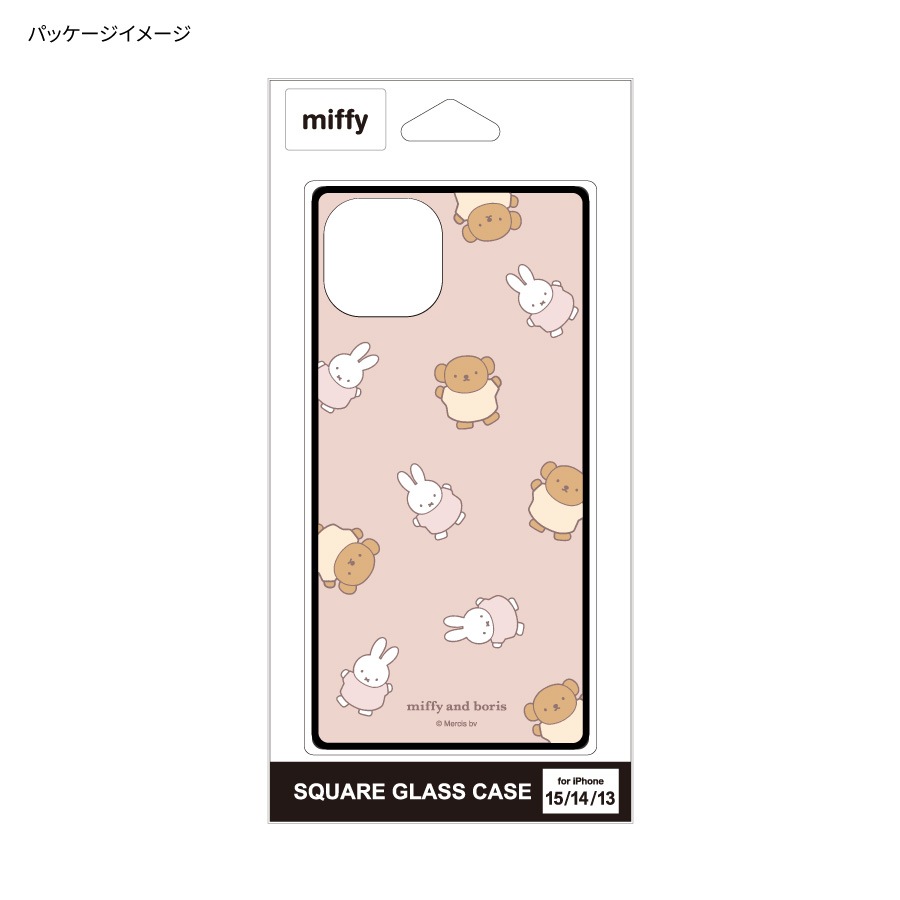 ミッフィー iPhone15 / 14 / 13 対応 スクエアガラスケース