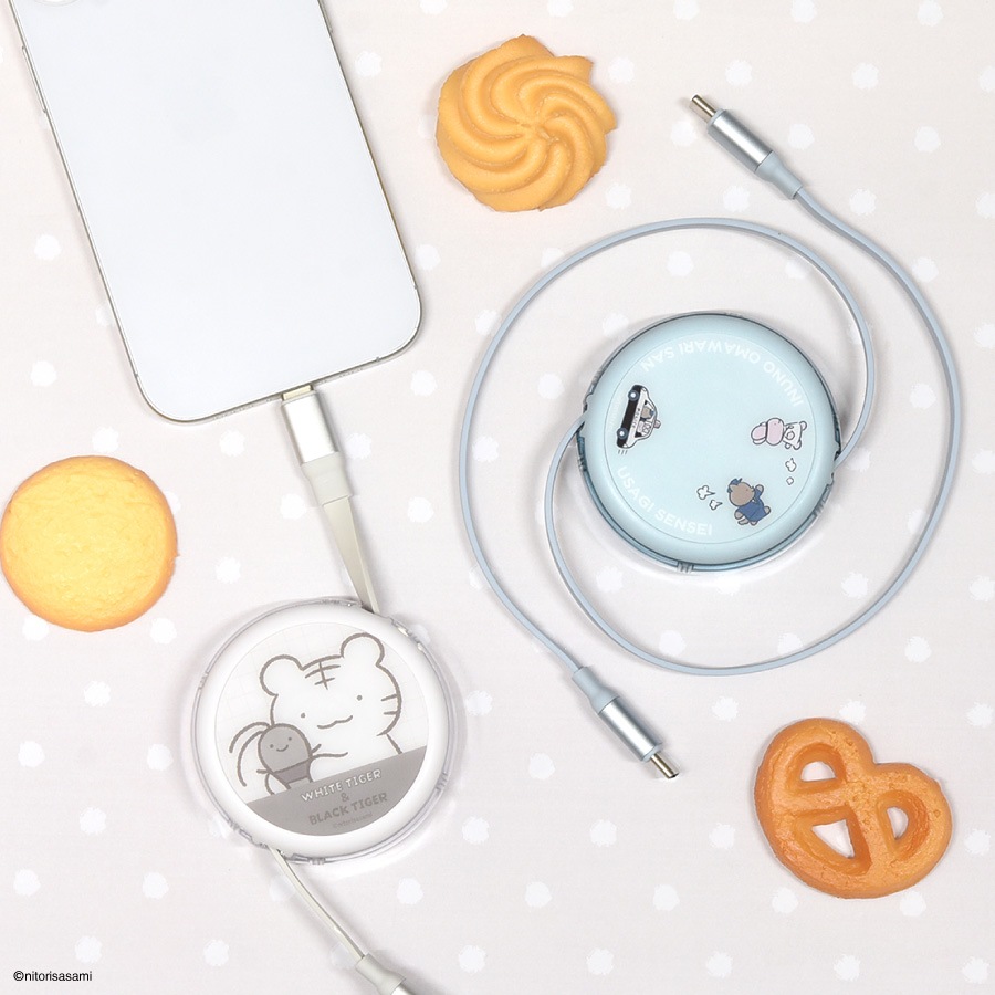 ホワイトタイガーとブラックタイガー PD60W 対応 USB2.0 リール式 Type-C ケーブル