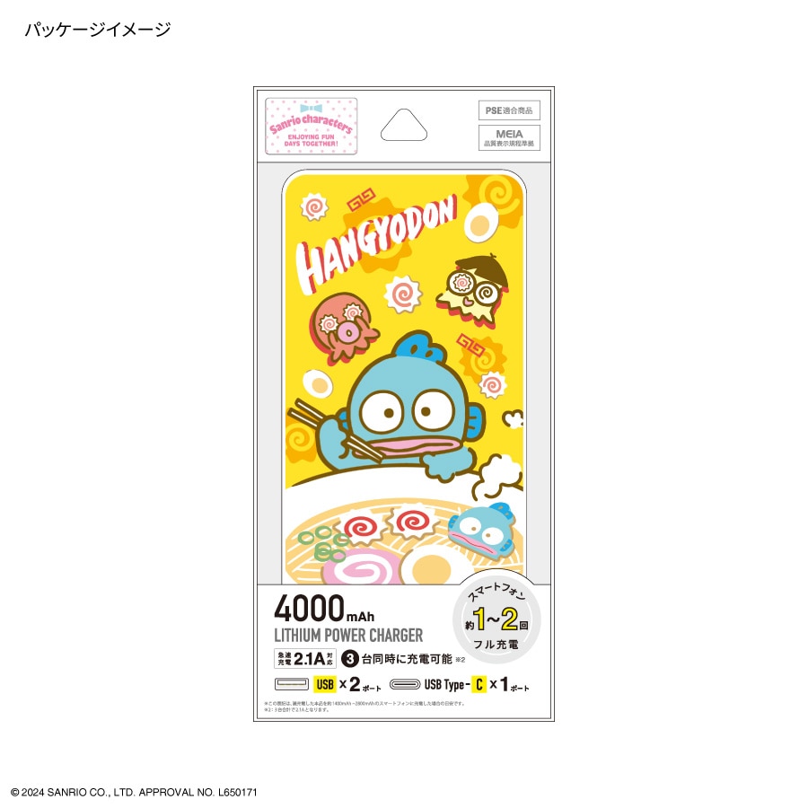 サンリオキャラクターズ USB / USB Type-C 4000mAh リチウムイオンポリマー充電器 2.1A