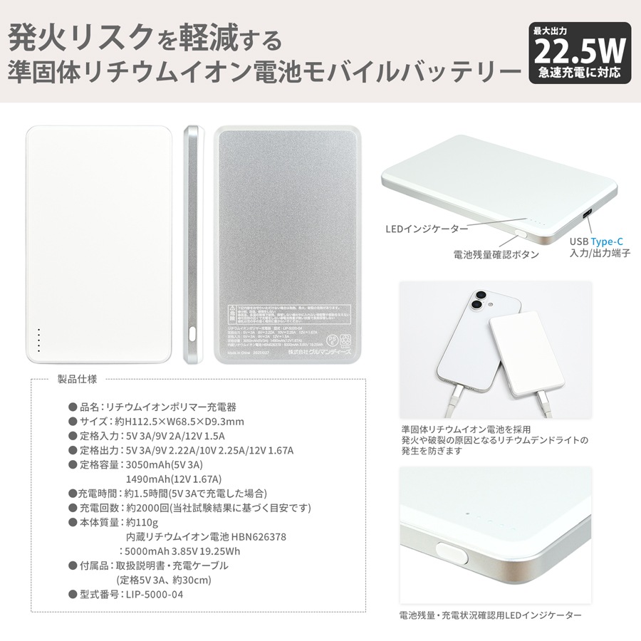 ディズニーキャラクター ／ 準固体リチウムイオン電池 モバイルバッテリー